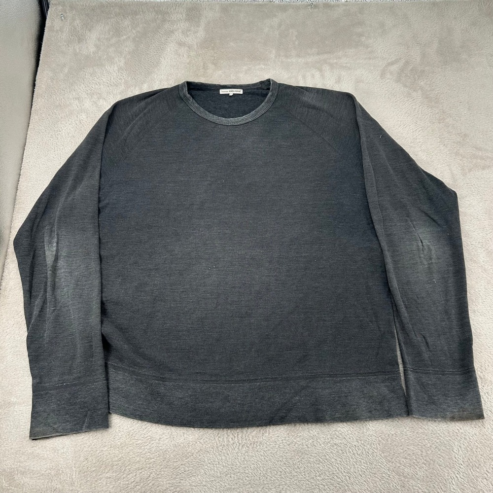 James Perse Waffle Knit Thermal Sweater Mens 3/L Gray Flaws Stretch Pullover